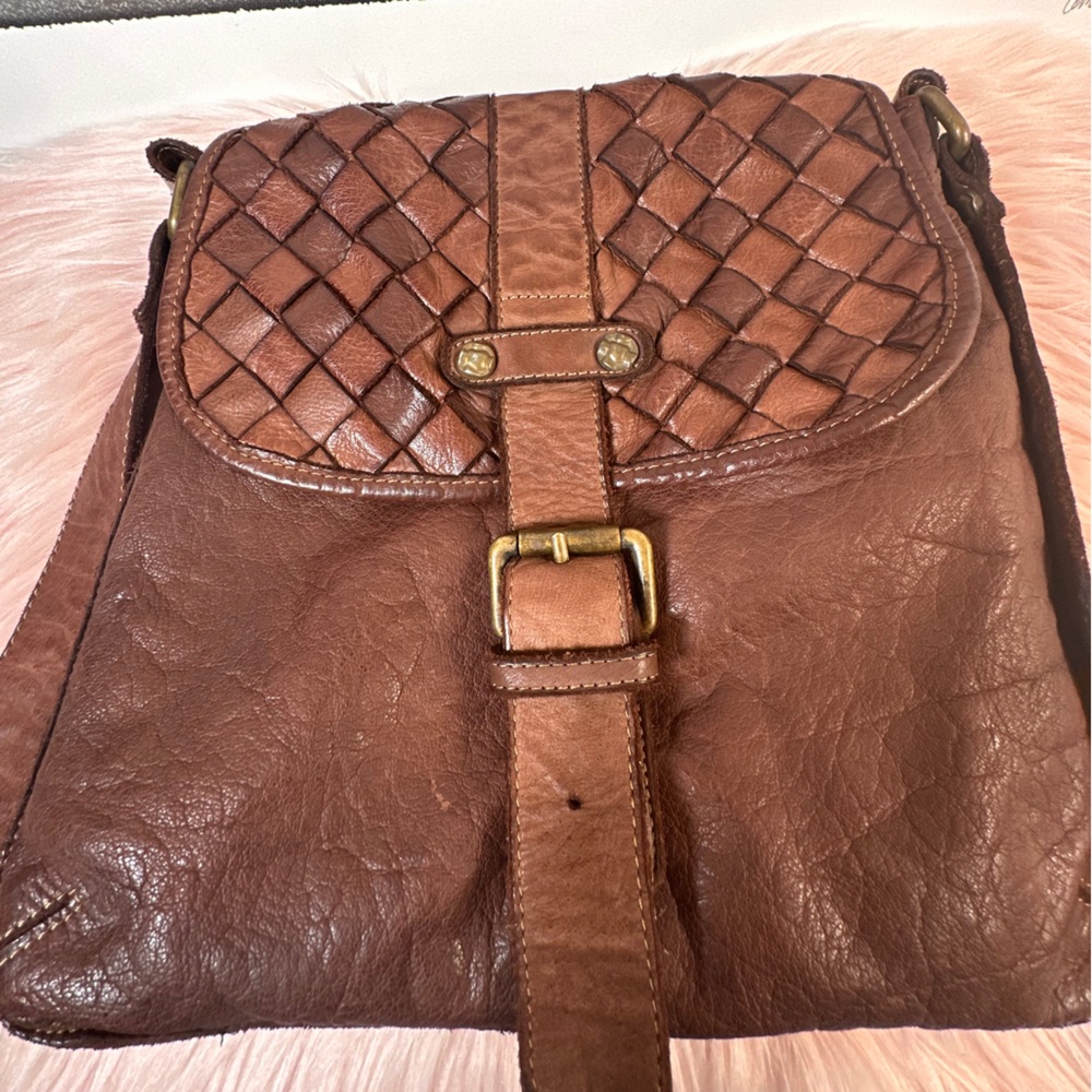 Civico93 Italian Woven Leather Crossbody Shoulder Bag Brown Boho